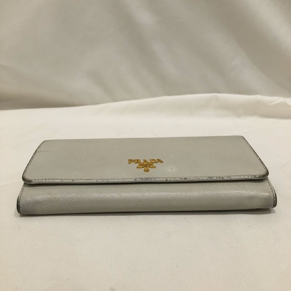 Prada White Saffiano Leather Long Wallet Sku#84118 (gently used, color loss) - Picture 4 of 15